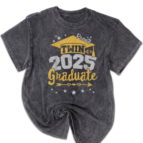 Proud Twin Of a 2025 Graduate Team 25 Senior Graduation Mineral Wash Tshirts - Best Gift Smart