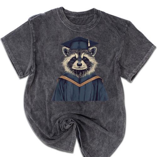 Raccoon Graduation Mineral Wash Tshirts - Best Gift Smart