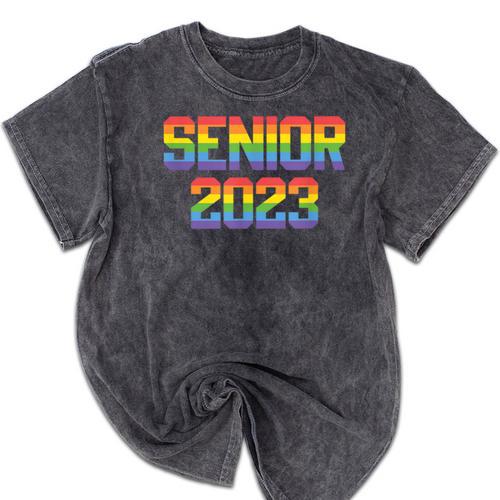 Rainbow LGBT Pride Senior 2023 Graduation Mineral Wash Tshirts - Best Gift Smart
