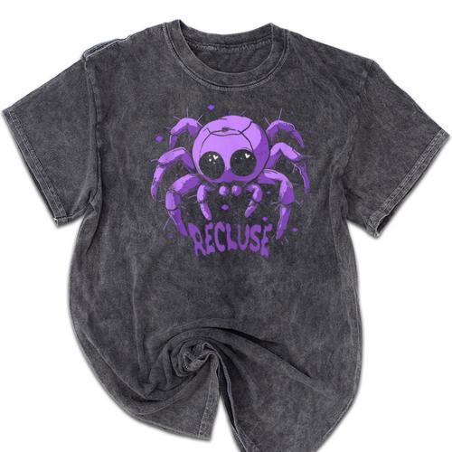 Recluse Pastel Goth Spider Shy Introvert Creepy Cute Kawaii Mineral Wash Tshirts - Raresse