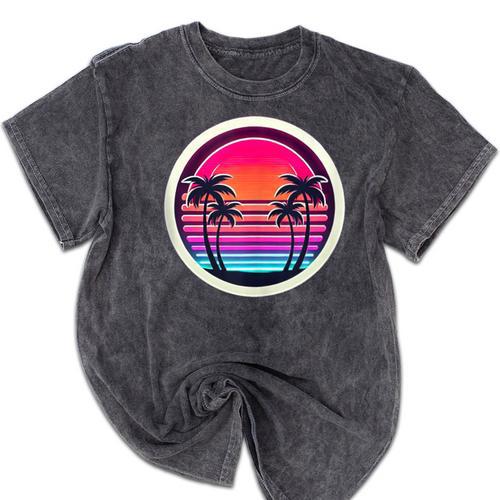Retro 80s Synthwave Sunset & Palm Trees Retro Nostalgia 80s Mineral Wash Tshirts - Figerry