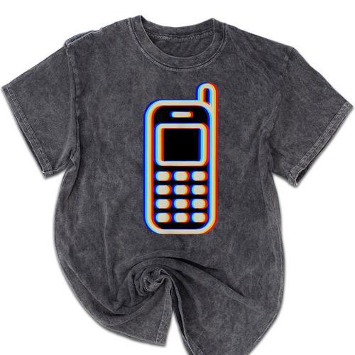 Retro Cell Vintage Mobile Phone 90s Nostalgia Vaporwave Fun Mineral Wash Tshirts - Figerry