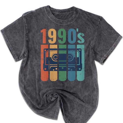 Retro Nineties Style Audio Tape Nostalgia Year 1990 Mineral Wash Tshirts - Figerry