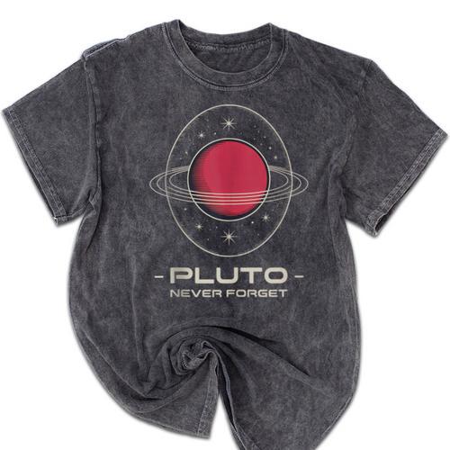 Retro Pluto Never Forget Classic Planet Pluto Nostalgia Mineral Wash Tshirts - Figerry