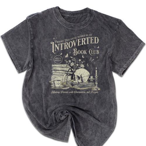 Retro Proud Anti Social Member Of Introverted Book Club Mineral Wash Tshirts - Raresse
