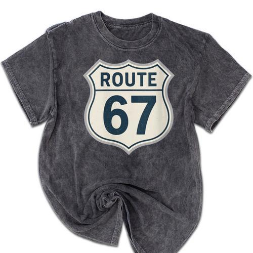 Retro Route 67 Highway Sign Vintage Road Nostalgia Mineral Wash Tshirts - Figerry