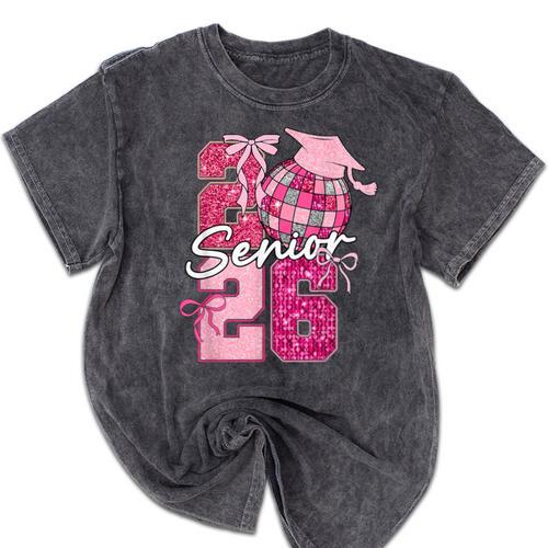Retro Senior 2026 Coquette Bow Graduation Class Of 2026 Mineral Wash Tshirts - Best Gift Smart
