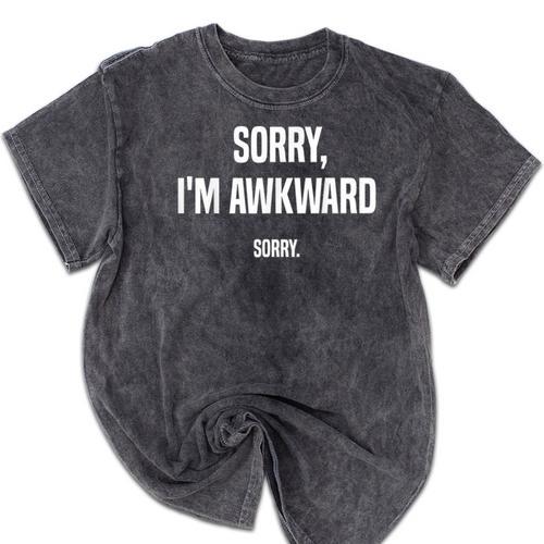 Retro Sorry I'm Awkward Sorry Introvert Awkward Mineral Wash Tshirts - Raresse