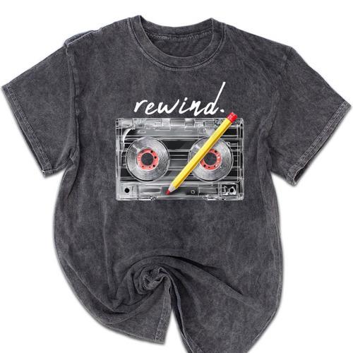 Rewind Cassette Tape Nostalgia 80s 90s Retro Music Lover Mineral Wash Tshirts - Figerry