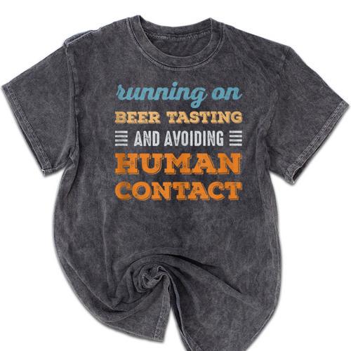 Running On Beer Tasting Social Introvert Humor Vintage Mineral Wash Tshirts - Raresse