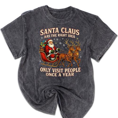 Santa Has The Right Idea Introvert Christmas Mineral Wash Tshirts - Raresse