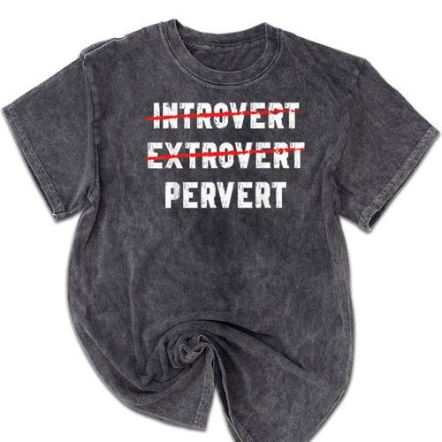 Sarcastic Introvert Extrover Pervert Men Women Mineral Wash Tshirts - Raresse