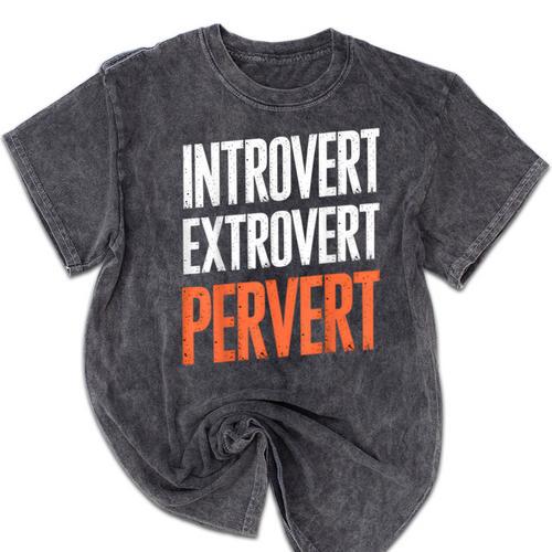Sarcastic Introvert Extrover Pervert Mineral Wash Tshirts - Raresse