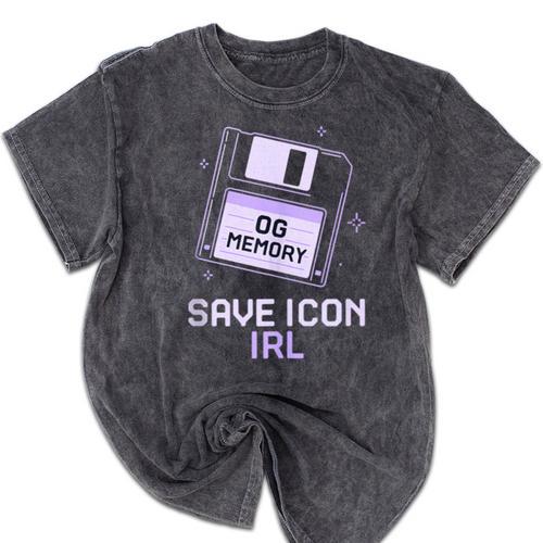 Save Icon IRL Retro Tech Humor Floppy Disk 90s Nostalgia Mineral Wash Tshirts - Figerry