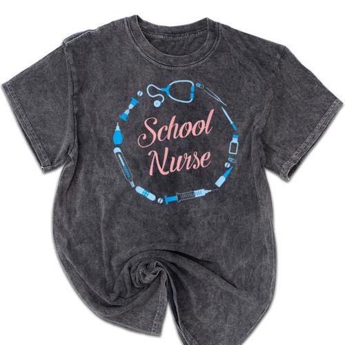 School Nurse Cute Adult Graduation Tshirt Nurses Fun Mineral Wash Tshirts - Best Gift Smart