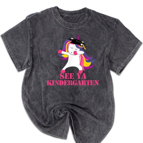 See Ya Kindergarten DABBING Unicorn Graduation Meme Mineral Wash Tshirts - Best Gift Smart