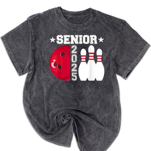 Senior 2025 Bowling Player Class Of 2025 Graduation Seniors Mineral Wash Tshirts - Best Gift Smart