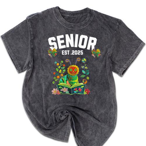 Senior 2025 Graduation Caterpillar For Kids Cute Coquette Mineral Wash Tshirts - Best Gift Smart