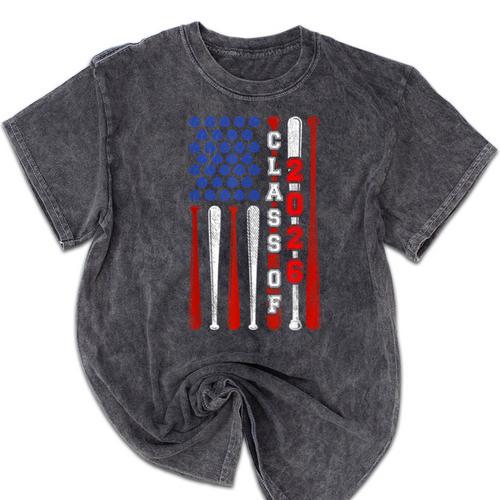 Senior 2026 Baseball American Flag Class Of 2026 Graduation Mineral Wash Tshirts - Best Gift Smart