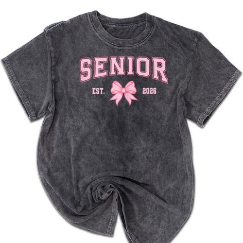 Senior 2026 Class Of 2026 Coquette Pink Bow Graduation 2026 Mineral Wash Tshirts - Best Gift Smart