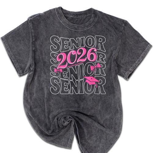 Senior 2026 Class Of 2026 Coquette Pink Bow Graduation Moms Mineral Wash Tshirts - Best Gift Smart
