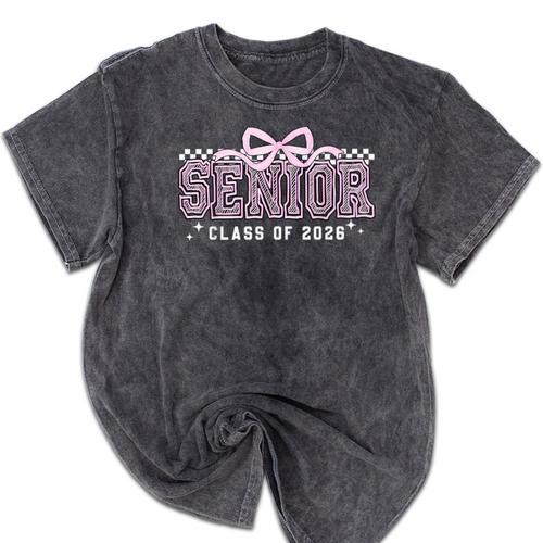 Senior 2026 Coquette Bow Class Of 2026 Graduation Graduate Mineral Wash Tshirts - Best Gift Smart