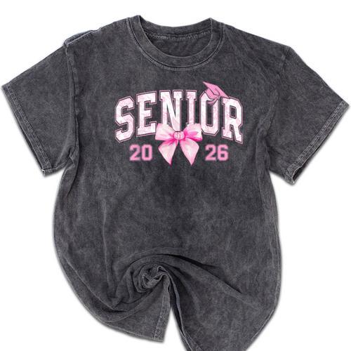 Senior 2026 Coquette Pink Bow Girls Class Of 2026 Graduation Mineral Wash Tshirts - Best Gift Smart