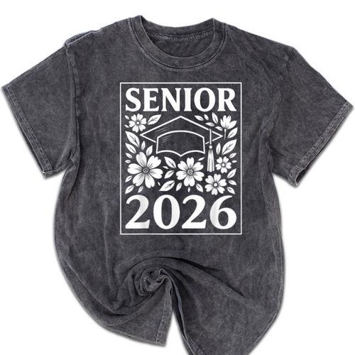 Senior 2026 Floral Flowers Class Of 2026 Graduation Kids Mineral Wash Tshirts - Best Gift Smart