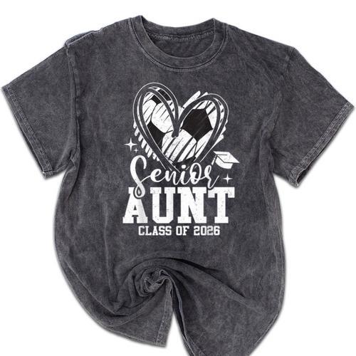 Senior Aunt Class Of 2026 Soccer Graduation Heart Mineral Wash Tshirts - Best Gift Smart