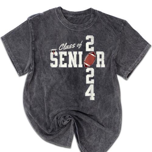 Senior Class Of 2024 Football Graduation Party Favors 2024 Mineral Wash Tshirts - Best Gift Smart