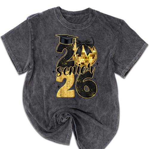 Senior Class Of 2026 Senior Girl Graduation Cap Coquette Bow Mineral Wash Tshirts - Best Gift Smart