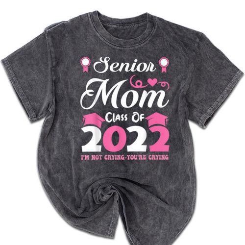 Senior Mom Of A Class Of 2022 Heart School Graduation Mineral Wash Tshirts - Best Gift Smart