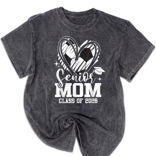 Senior Mom Class Of 2026 Soccer Graduation Heart Mineral Wash Tshirts - Best Gift Smart