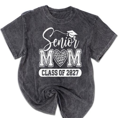 Senior Mom Class Of 2027 Senior Mama 2027 Graduation Mineral Wash Tshirts - Best Gift Smart
