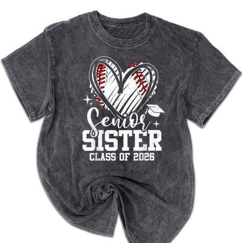 Senior Sister Class Of 2026 Baseball Graduation Heart Mineral Wash Tshirts - Best Gift Smart