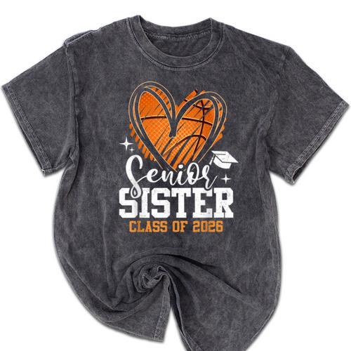 Senior Sister Class Of 2026 Basketball Graduation Heart Mineral Wash Tshirts - Best Gift Smart