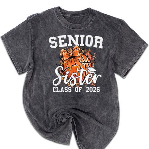 Senior Sister Class Of 2026 Coquette Basketball Graduation Mineral Wash Tshirts - Best Gift Smart