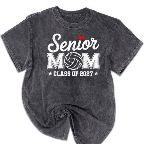 Senior Volleyball Mom Class Of 2027 Graduation Graduate Mineral Wash Tshirts - Best Gift Smart