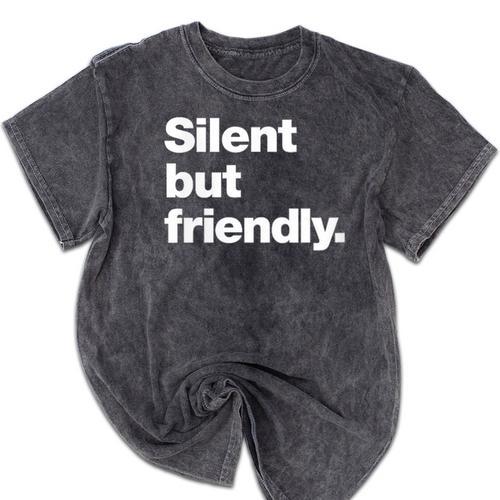 Silent But Friendly A Design For Introverts Mineral Wash Tshirts - Raresse