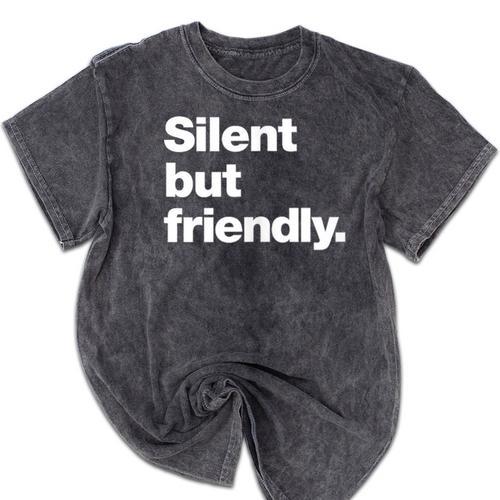 Silent But Friendly A Design For Introverts Mineral Wash Tshirts - Raresse