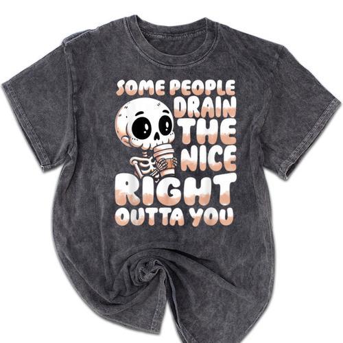 Skeleton Coffee Lover Introvert Mineral Wash Tshirts - Raresse
