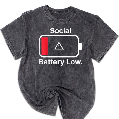 Social Battery Low Anti-Social Introvert Mineral Wash Tshirts - Raresse