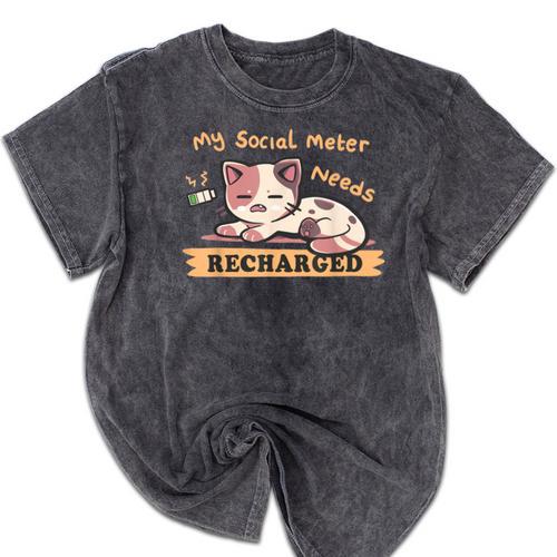 Social Meter Recharge Social Meter For Introverts Mineral Wash Tshirts - Raresse