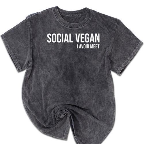Social Vegan i Avoid Meet Introvert Sarcasm Gift Mineral Wash Tshirts - Raresse