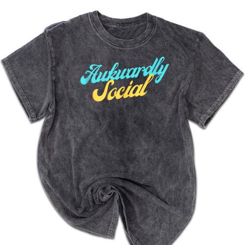 Socially Awkward Introvert Retro Anxious Awkwardly Social Mineral Wash Tshirts - Raresse
