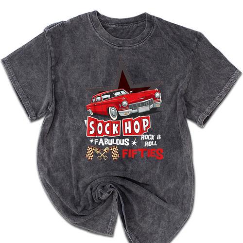 Sock Hop Fabulous Fifties Rock N Roll Automobile Nostalgia Mineral Wash Tshirts - Figerry