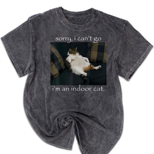 Sorry I Can’t Go I’m An Indoor Cat Introvert Meme Mineral Wash Tshirts - Raresse