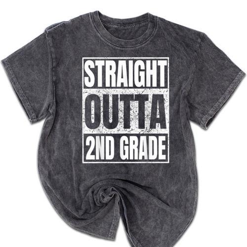 Straight Outta 2nd Grade Graduation Class 2025 Second Grade Mineral Wash Tshirts - Best Gift Smart
