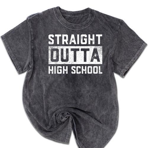 Straight Outta High School Graduation Kid Mineral Wash Tshirts - Best Gift Smart