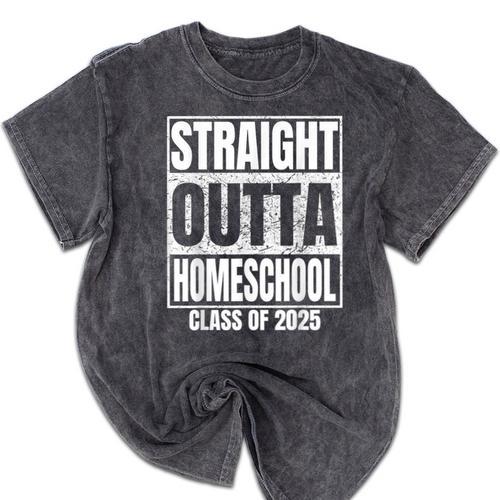 Straight Outta Homeschool Class 2025 Boys Kids Graduation Mineral Wash Tshirts - Best Gift Smart